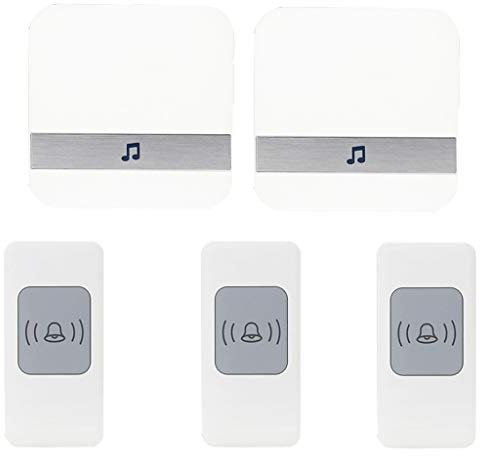 LIUXIUER Sonnette sans Fil Etanche, 3 Émetteur 2 Récepteur Sonnette avec Télécommande sans Fil, 52 Morceaux De Musique Polyphonique / 4 Niveaux De Volume / 300M De Distance De Transmission,Blanc