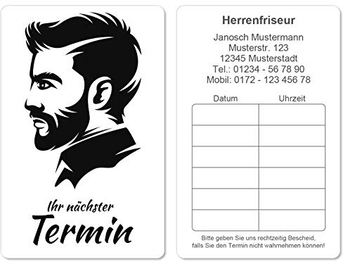 500 Terminkarten bedruckt mit Ihrer Adresse für Friseur Barbier - Kein Stempel notwendig - Inkl. Kartenspender