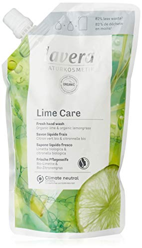 lavera Recambio de jabón líquido Lime Care, jabón líquido orgánico de lima y citronela orgánica, limpiador suave, vegano, también adecuado para pieles sensibles y secas, vegano, orgánico (500 ml)