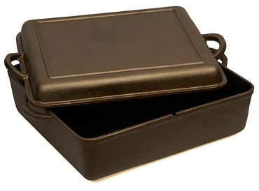 Pott & Flamme handpolierter Gusseisen eingebrannter Bräter 10,8 Liter | Deckel als Grillpfanne | alle Herdarten | auch Induktion