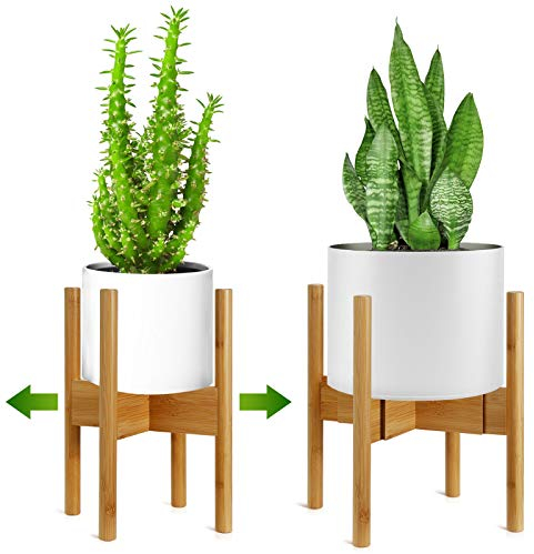RHtvrll Adjustable Bamboo Plant Stand – Modern Indoor/Outdoor Flower Pot Holder Rack, Sturdy Display Shelf for 8-12 Inch Fits Up to 30cm Plant Pots, Eco-Friendly Home & Garden Decor