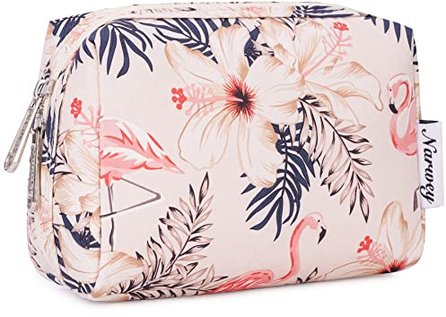 Narwey Klein Schminktasche Damen Kosmetiktasche Kulturbeutel Kulturtasche Reise Make-up Taschen für Frauen und Mädchen (Beiger Flamingo, Klein)