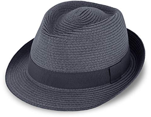 fiebig Jackson Trilby Papierhut mit farbigem Ripsband | Sonnenhut aus 100% Papier | Natur Sommerhut (59-L, Marineblau)