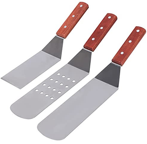 AILANDA Lot de 3 spatules en Acier Inoxydable pour Barbecue - Spatules pour Barbecue - Spatules à crêpes - pour teppanyaki