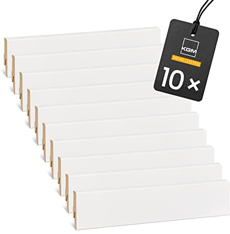 Vorteilspack Sockelleiste Mega – Weiß folierte MDF Fußbodenleiste KGM – Maße: 2400 x 16 x 58 mm – 10 Stück