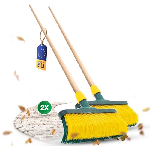 Novaliv Lot de 2 balais à griffes 40 cm en bois I Poils incurvés I Balayette d'extérieur (balai + manche en bois, 40 cm)