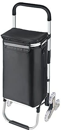 Einkaufswagen Einkaufstrolley 6 Räder, Treppensteigen Einkaufsroller Warenkorb Faltbar Wasserdicht Trolley-Tasche Tragbar Drücken Ziehen Sackkarre Zum Supermarkt Picknick 40L (Schwarz)