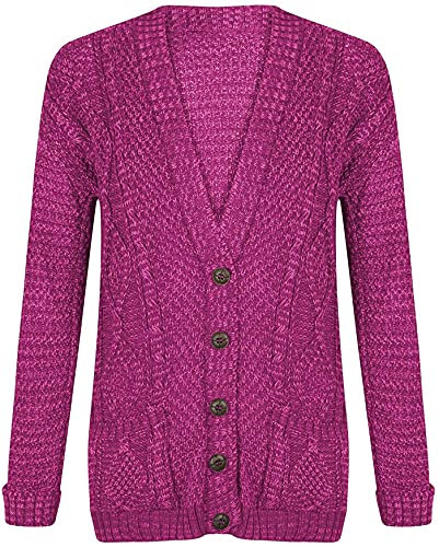 Loxdonz Abrigo de suéter de punto de abuelo de manga larga para mujer, fucsia, XL