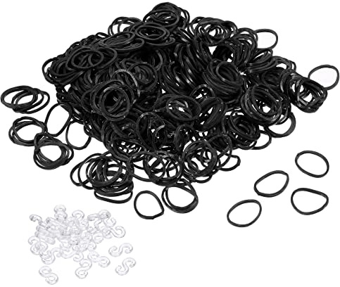 sourcing map Rubber Band Black Stretchable Rubber Elastic Band 0.5inch Dia with S-Clips for Home Office, Pack of 600