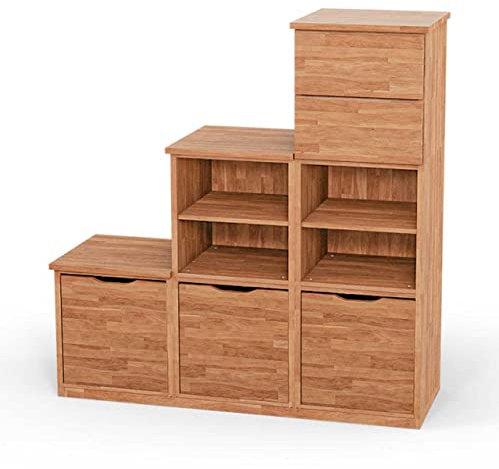 ben+camilla.com Square Massivholz Stufenregal Rechts-Anschlag | Regalwürfel-Set Genf | 114,8 x 117,6 x 32 cm in Kernbuche | mit Schubladen und Aufbewahrungsboxen