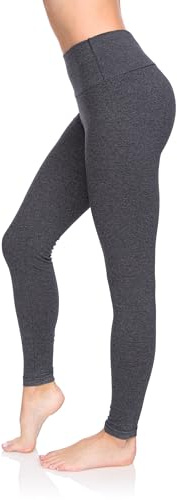 SOFTSAIL Leggings i bomull med hög midja för kvinnor, full längd, magkontroll, sport, gym, yoga, fitness, stretchiga byxor, enfärgade, slimmande, plus storlekar, LWP, grafit, 46 SE