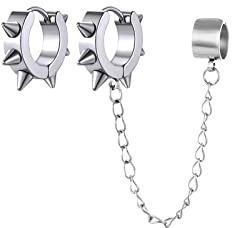 Unisex Punk Hip Hop Stainless Steel Silver Black Gold Tone Lock Thunder Lightning Bolt Dangle Huggie Hoop Earrings Gift for Women Men Boy Teens, Stainless Steel, No Gemstone