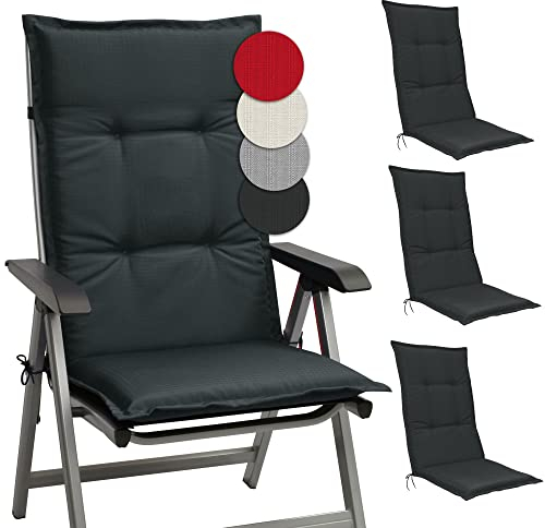Beautissu 4er Set Hochlehner Auflagen Set Base HL 120x50x6cm Sitzkissen Rückenkissen Stuhlkissen für Gartenstühle Sitzpolster Graphitgrau
