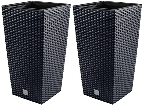 PAFEN 2 x rotting blomkruka 7 l – 17 x 17 x 32,5 cm – blomkruka med insats blomkruka hög planteringskruka plast, antracit
