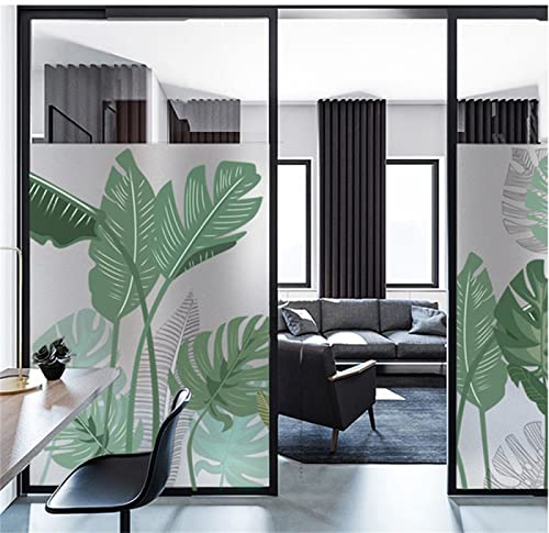Fensterfolie Selbsthaftend Sichtschutz Glasfolie Wärmeisolierung Sonnenschutzfolie, Anti-UV Statische Fensterfolien für Zuhause und Büro Grüne Pflanzen 60x200 cm