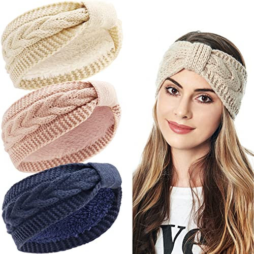 LIHELEI Stirnband Damen Winter, Gestrickte Haarreifen für Frauen Mädchen, Verdicken Stirnbänder Ohrenwärmer für Outdoor Sport, Skifahren, Laufen, Workout -Marine,Rosa,Weiß