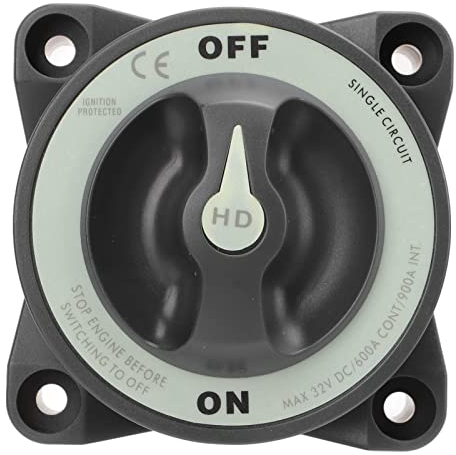 Batterieschalter, Einkreis-Batterieschalter, 600 A, Batterietrennschalter, Hauptbatterie, Trennschalter, Trennschalter, EIN/AUS, IP66, Wasserdicht, Yosoo 3 Bolzen für Wohnmobilboote