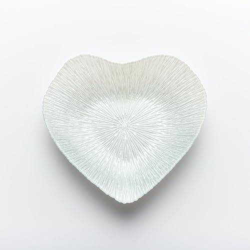 Sienna Glass Decorative Glass Bowl – Heart Design – White & Silver Handmade Gift Idea for Special Occasions