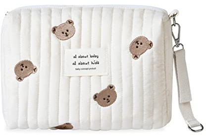 SONARIN Leggero Borsa Organizer per Passeggino,Multifunzionale Elegante Ricamo Borsa Passeggino Universale Organizzatore per Passeggino Borsa per Carrozzina Borsa Cambio(Orso, 1 Cinghia)