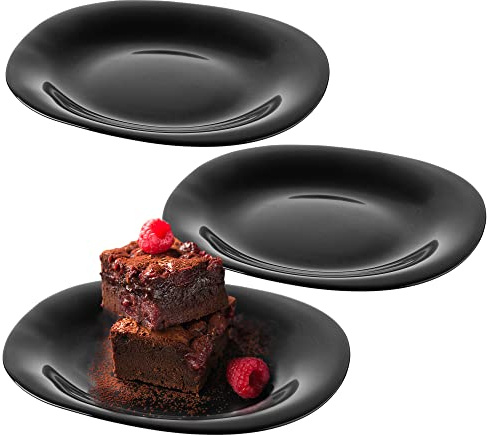 KADAX 3er Set schwarze Dessertteller, Spülmaschinengeeignetes Teller-Set, Kuchenteller aus verstärkten Glas, moderne Frühstücksteller, Speiseteller für Kuchen (Schwarz) …