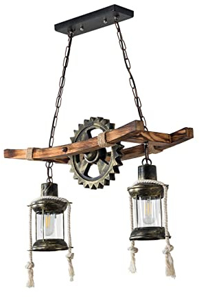 Frederimo Retro Pendelleuchte, Vintage Industrial Pendelleuchte Gear Hängeleuchte E27 Holzlampen Kronleuchter Leuchte für Schlafzimmer Wohnzimmer Esszimmer Bar