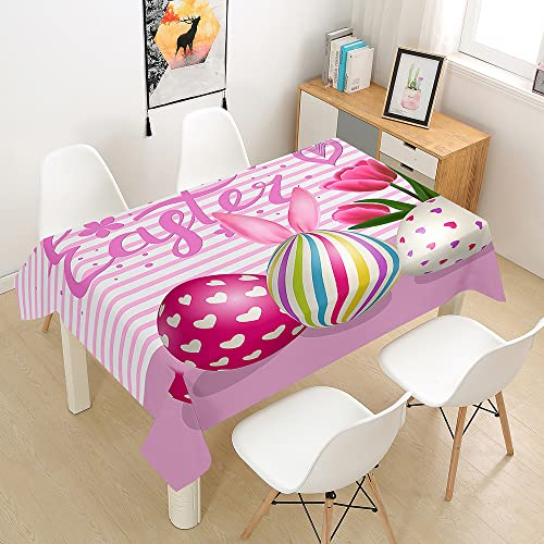Morbuy Tischdecke Abwaschbar Ostern Tischtuch Rechteckig Pflegeleicht Fleckschutz Tischwäsche Polyester Tischdecke Quadratisch für Outdoor Küche Couchtisch (140x180cm,Rosa)
