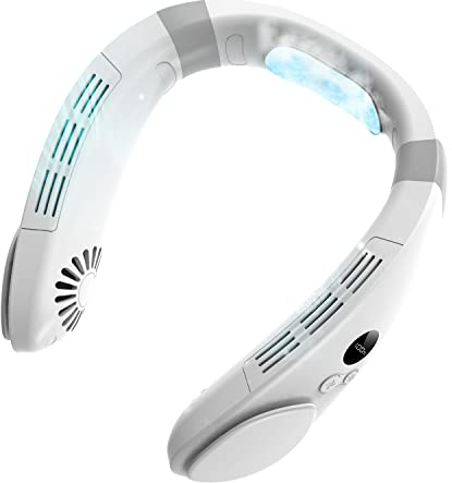 PluvoFan 6000mAh Neck Fan with Cooling Plate Cold Compress Bladeless Portable Quiet Air Conditioner Rechargeable Holiday Essentials for Women Men Travel Camping Outdoor (White)