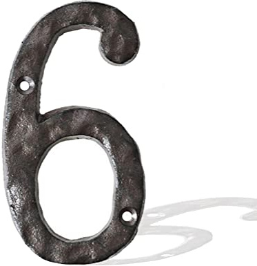 Numeri civici in ghisa in metallo, numero di casella postale, 15,5 cm, robusta targa in rilievo pesante, per interni ed esterni, da appendere a parete, lettere decorative, numeri da 6