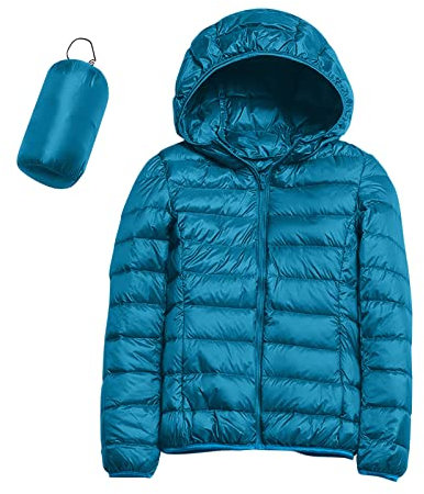 Dinnesis Frauen Warme wasserdichte Leichte Jacke Mit Kapuze Winddichter Wintermantel Mit Recycelter Isolierung Winter Schlank Kurz Mit Kapuze Warme Weiße Entendaunenmantel Imprägnierspray (Blue, XXL)