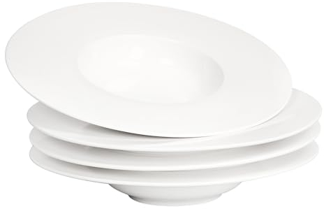 jinsongdafa Platos de pasta, cuencos soperos, 320 ml, juego de 4 cuencos planos blancos, cuencos con borde y porcelana, el mejor regalo (27,5 cm)