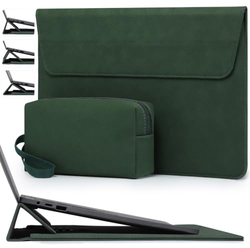 HYZUO 13 Tum Laptopväska Fodral med Justerbart Stativ för MacBook Air 13 M5 A3449 M4 M3 M2 M1 2026-2018, 13 MacBook Neo 2026, MacBook Pro 13 M2 M1, Surface Pro, iPad Pro/Air 13, XPS 13, Midnatts Grön