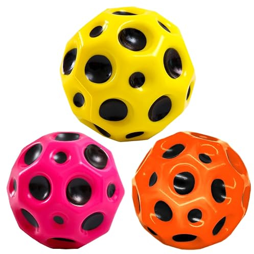 3X Moon Ball Farbig, 7 cm Space, Mini Jump Ball, Super High Bouncing Lightweight Springen Ball, Hüpfbälle, Bouncy Balls, Interaktives Spielzeug zum Stressabbau