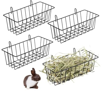 FMTYAOIU 4 Piece Rabbit Hay Feeder Heavy Duty Metal Small Animal Feeder, Stainless Steel Hanging Hay Rack for Rabbits Chinchillas Bunnies Guinea Pigs Ferrets Accessories(9x3.9x3in)