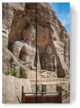 artboxONE Holzbild 30x20 cm Architektur Der Buddha der Yungang Grotte von Künstler Die Welt Tanzt Farben