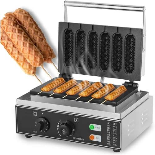 XoTiq 1550W electric non-stick corn dog maker, Hot dog cheese stick press,commercial hot dog waffle maker, iron machine, 50-300℃ temperature control, 5-minute timer French waffle maker 6 pieces