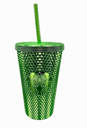 Starbucks Trinkbecher mit Strohhalm, 2023, mit Nieten, 400 ml, Grün / Metallic
