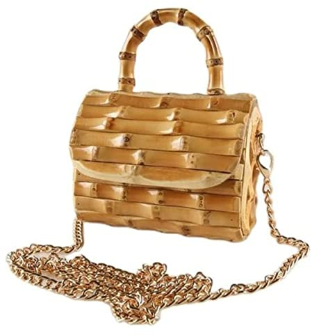 Strohtaschen Damen Bambus Weben Handtasche Umhängetasche Handgemachte Wurzelgriff Kleine Umhängetasche Umhängetasche Sommer Strohsack Strandtasche (Color : A, Size : 13 * 6 * 15cm)
