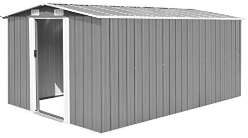 Tidyard Garden Shed, Outdoor Garden Storage Shed, Weatherproof & Rust-Proof Tool Storage House, 257x392x181 cm, Grey, Metal