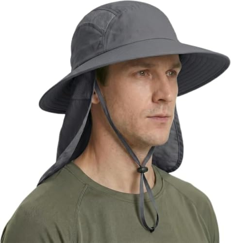 Magracy Mens UPF 50+ Sun Hat with Neck Protection Wide Brim Mesh Safari Hat Fishing Hat