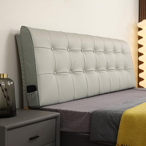ZZYK Gepolstertes An Der Kopfteilkissen Kunstleder Knopfkissenbrett Volles Kopfteilbett Rückenlehne Lendenwirbelstützkissen Für Schlafzimmer Schlafsaal Tagesbett,Grau,Straps 71/Cal King