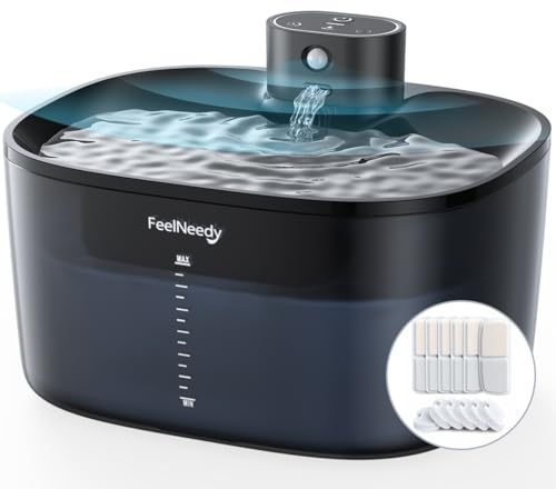 Fuente para Gatos Sin Cable con Sensor Movimiento Y Bateria 4000mah, FEELNEEDY 4L Pro Bebedero Silencioso para Gatos Inalambrico con Bomba De Agua Sin Lavado Mejorada