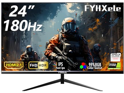 FYHXele Gaming Monitor 24 Zoll 180hz 1080P IPS 1ms MPRT PC Monitor Eingebaute Lautsprecher Unterstützung 144hz/165hz/180hz Freesync Premium Display Eye Care DisplayPort1.4 HDMI2.1 VESA