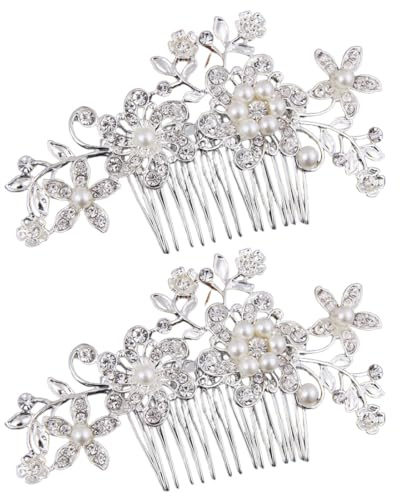Strass Braut Seitenkamm, 2 Stück Braut Hochzeit Haarkamm, Silber Brautschmuck Hochzeit Haarkamm, Glänzender Kristall Haarschmuck, für Frauen und Mädchen (Silber)