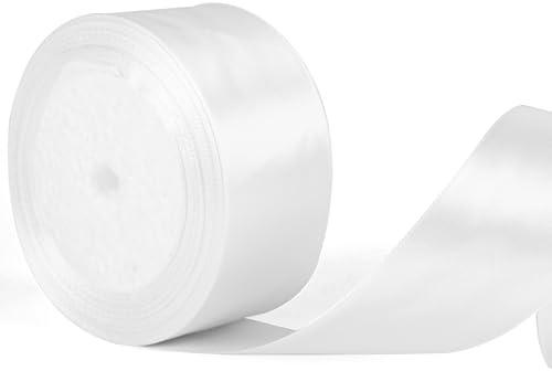 50 mm brett vitt band tjockt satinband vit bröllopsbil, 2 tum tjockt vitt band för presentförpackning hårtillbehör rosett bukett hantverk bröllopsbil dekoration tårta presentförpackning