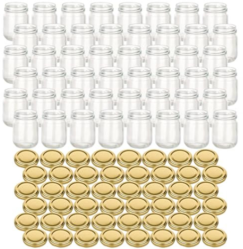 gouveo Set di 50 barattoli per conserve 125 ml Helix con coperchio a vite Oro - Barattoli piccoli con tappo a vite TO53 - Barattoli a vite per marmellata, miele, spezie, fatto in casa (HEG125G)