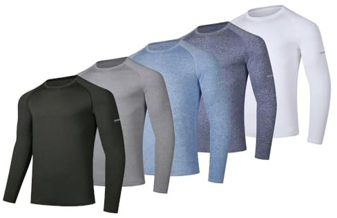 5-pack långärmade herrtröjor med rund hals andningsbara sporttröjor för män gym t-shirt långärmad sporttoppar t-shirt träning löpning toppar, #2 – svart/blå/grå/marinblå/grön, M