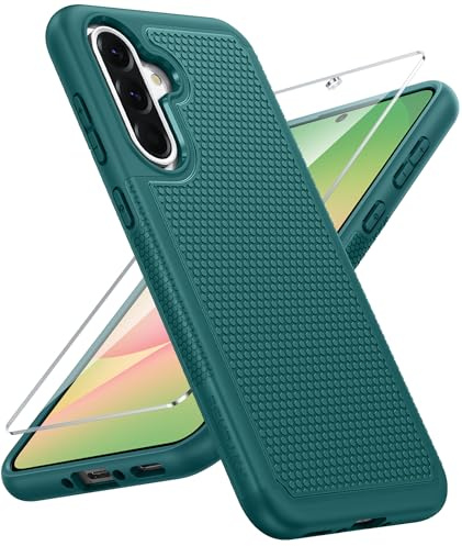 FNTCASE for Samsung A56 5G Phone Case: Dual Layer, Non Slip Textured, Green | With Screen Protector, Shockproof Protective Galaxy Cell Mobile Cover, Drop Protection, Rugged Back, Heavy Duty, Daily use