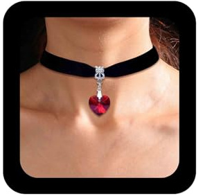 Enautoabs Vintage Rot Kristall Herz Samt Kragen Halskette Kurz Schwarz Choker Samt Kragen Schmuck Für Frauen