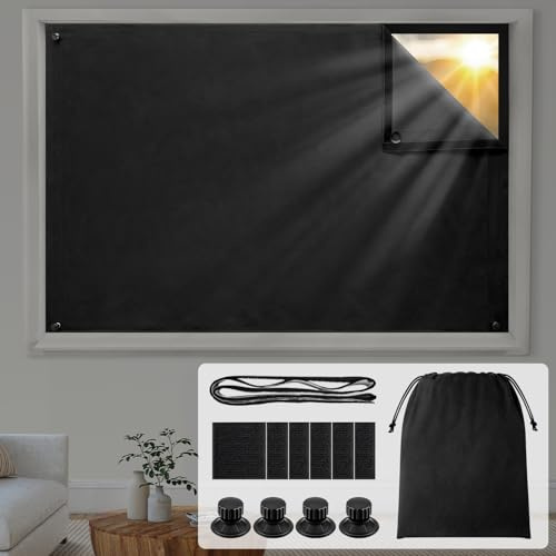 HOMEIDEAS 100% Travel Blackout Curtains, Portable No-Drill Blinds with Stickers & Suction Cups, Blackout Window Cover Light Blocking Shades for Bedroom, Baby Nursery, Dorm, RV, 50 W × 78 L