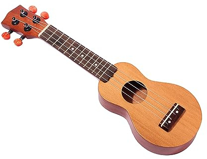 Kleiner Griffbrett und Ukulele, Schallloch mit 4 Saiten Taschen | Braun, Holzbauweise, Traditionelle Form, für Kinder, mit Fingerboard und Steg